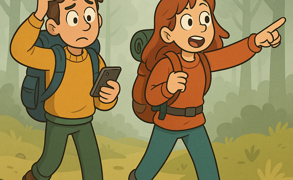 un randonneur et une randonneuse se promene dans le brouillard