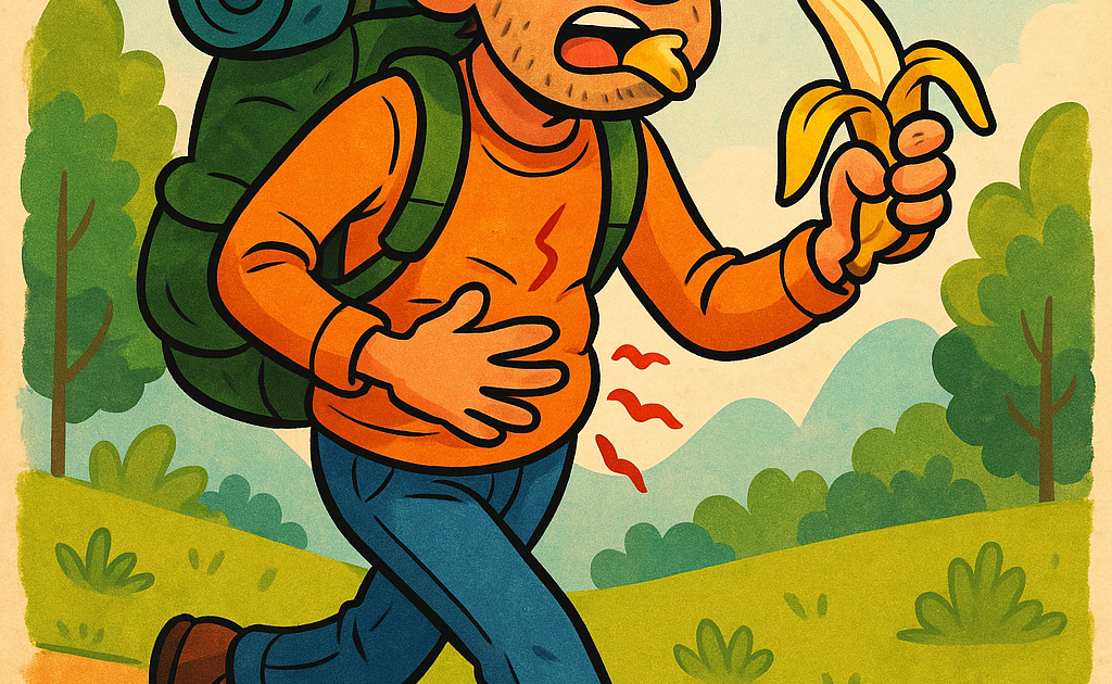 un randonneur qui a mal au ventre