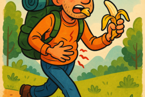 un randonneur qui a mal au ventre